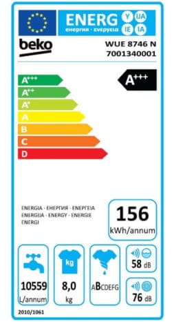 Beko WUE8746N clasa energetica