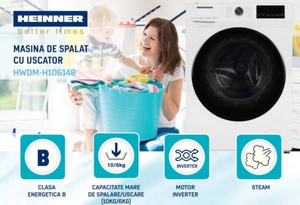 Masina de spalat cu uscator Heinner HWDM-H10614B